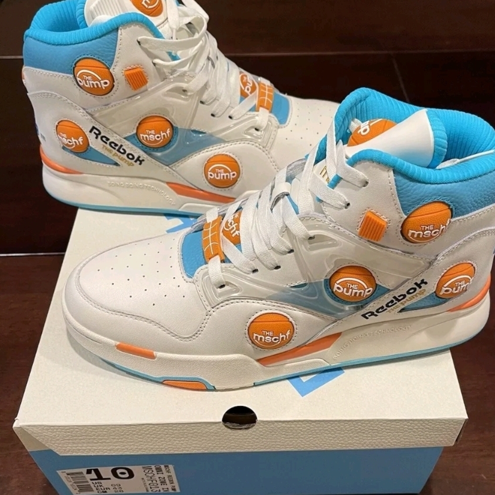 Reebok + MSCHF Collab White and Orange High-Top Sneakers